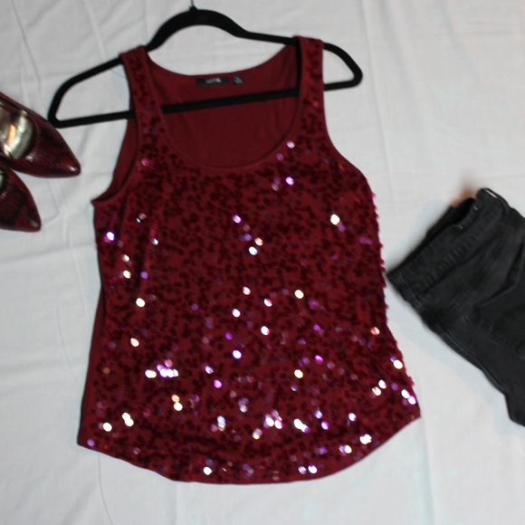 Apt. 9 Cranberry Red Sequin Top - Picture 3 of 6